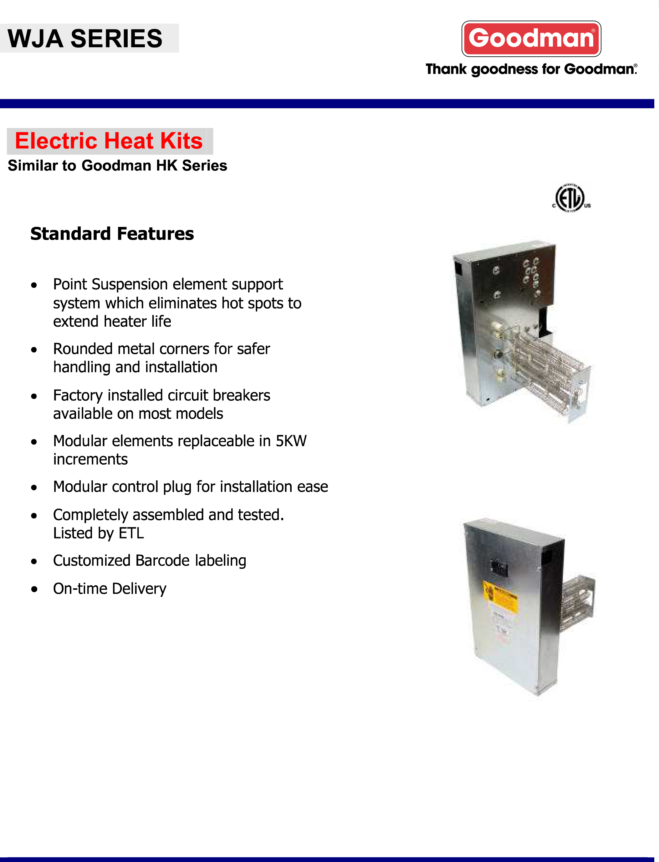 10 KW heat strip for Goodman package units PC, PH HK-10A / WJA1002